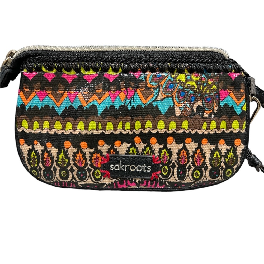SAKROOTS Artist Circle  Black Multi Colored Wristlet .